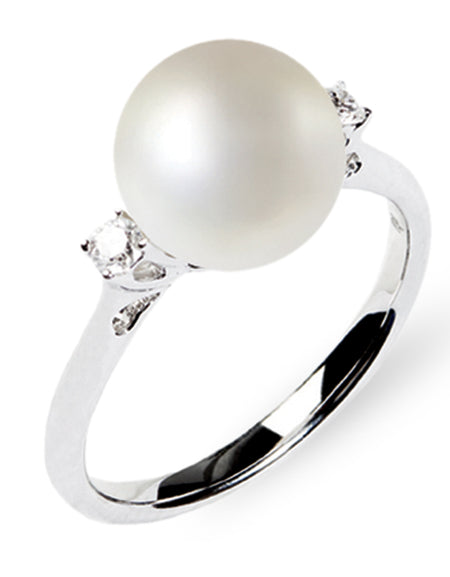 LUCE DI DONNAORO Anello Perla 8-8.5mm e Diamanti 0.04ct in Oro Bianco 18kt