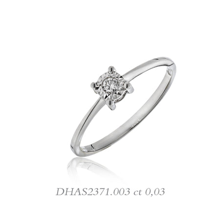 LUCE DI DONNAORO Anello Solitario Disco Diamantato e Diamante 0.03ct in Oro 18kt