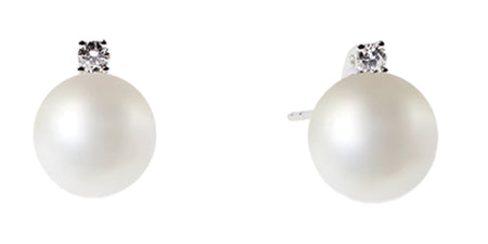 LUCE DI DONNAORO Orecchini di Perle Selene 8-8.5mm e Diamanti 0.05ct in Oro Bianco 18kt