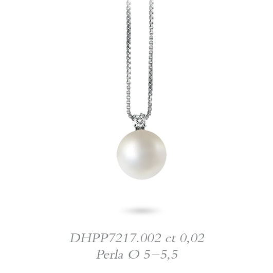 LUCE DI DONNAORO Collana Pendente Perla 5-5.5mm e Diamante in Oro Bianco 18kt