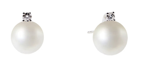 LUCE DI DONNAORO Orecchini di Perle Selene 7-7.5mm e Diamanti 0.04ct in Oro Bianco 18kt