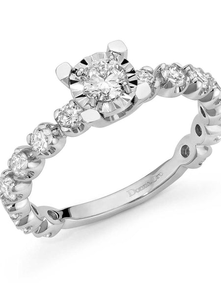 Anello Solitario DonnaOro ETERNA in Oro Bianco 18kt con veretta di Diamanti