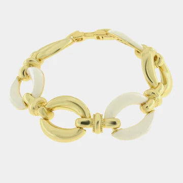 AMOVENEZIA Bracciale in Metallo ovali lisci e smaltati bianchi