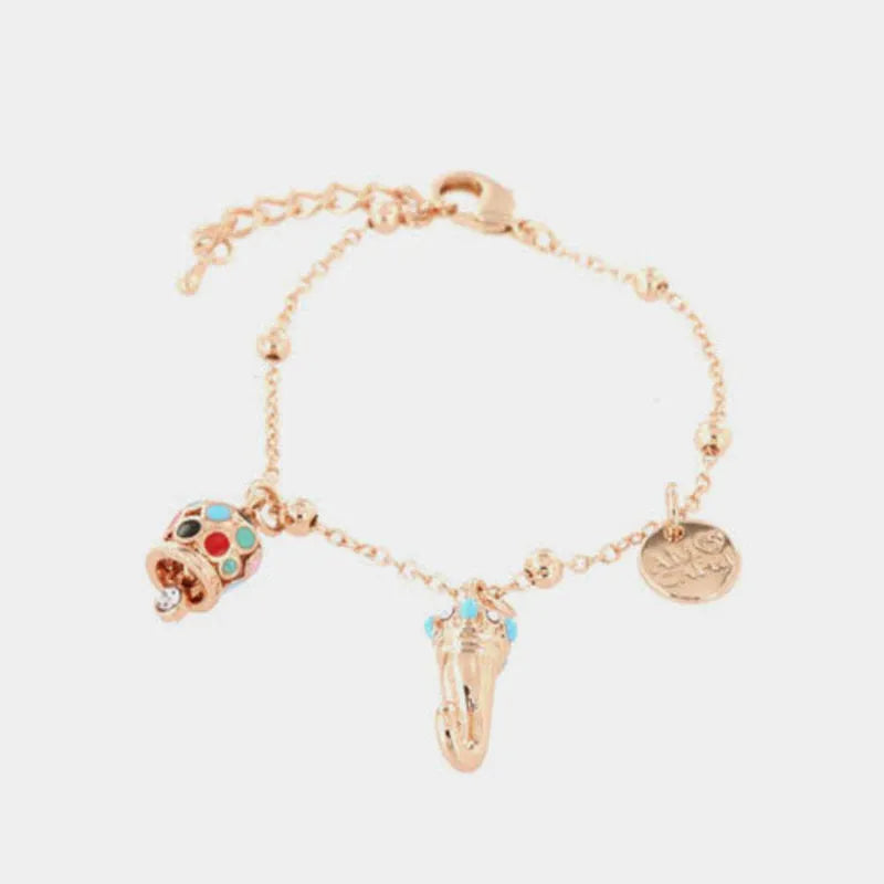 AMOCAPRI Bracciale in Metallo campanella e corno pendenti impreziositi da smalti colorati