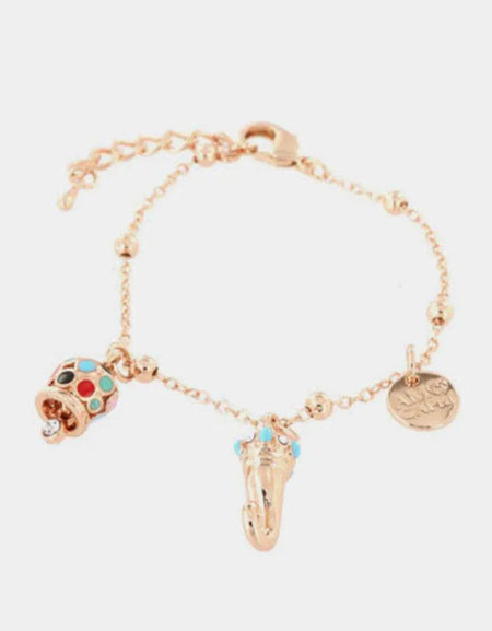 AMOCAPRI Bracciale in Metallo campanella e corno pendenti impreziositi da smalti colorati