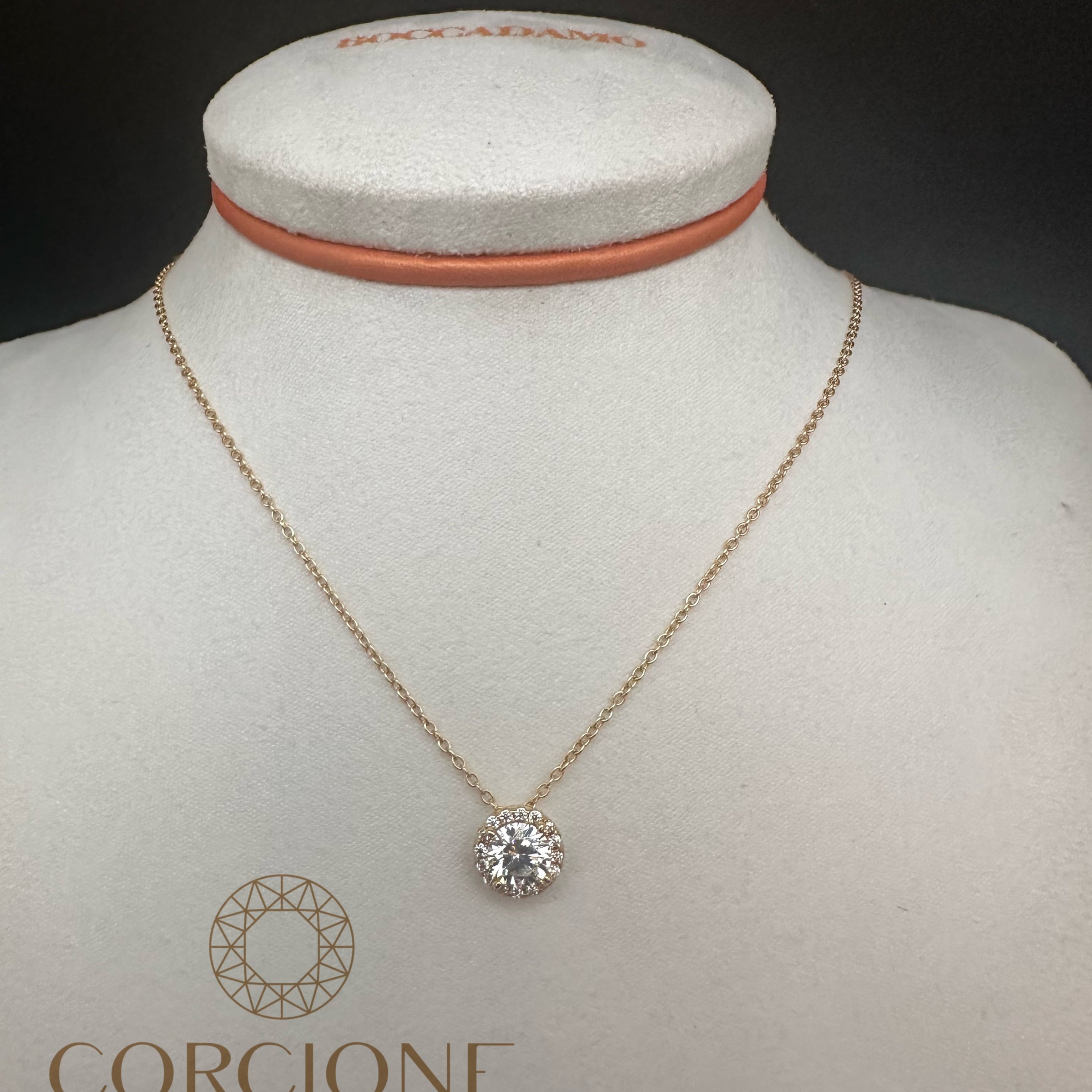 BOCCADAMO Collana Pendente Circolare con Cristallo Bianco in Argento 925 Dorato