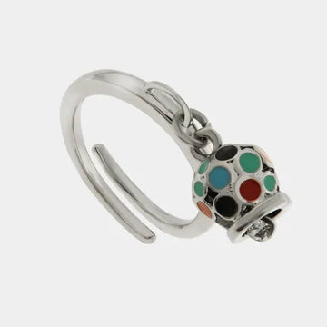 AMOCAPRI Anello in Acciaio con campanella impreziosita da smalti multicolore