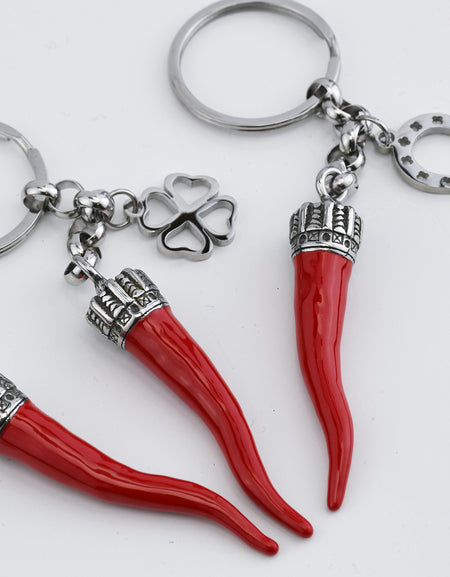 BOCCADAMO MYA Portachiavi della Fortuna con Corno Rosso e Quadrifoglio