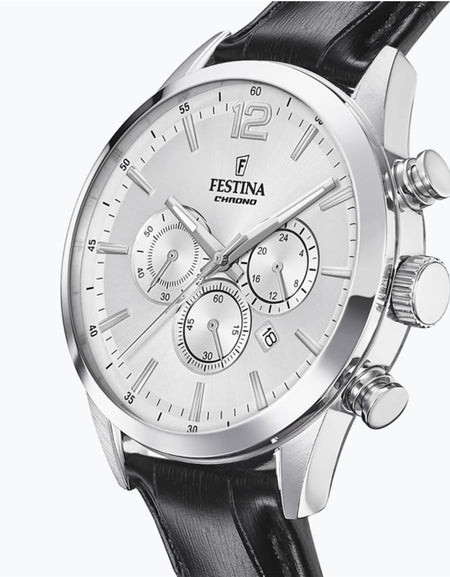 OROLOGIO FESTINA TIMELESS CHRONOGRAPH F20542/1 ARGENTO CON CINTURINO IN PELLE, UOMO