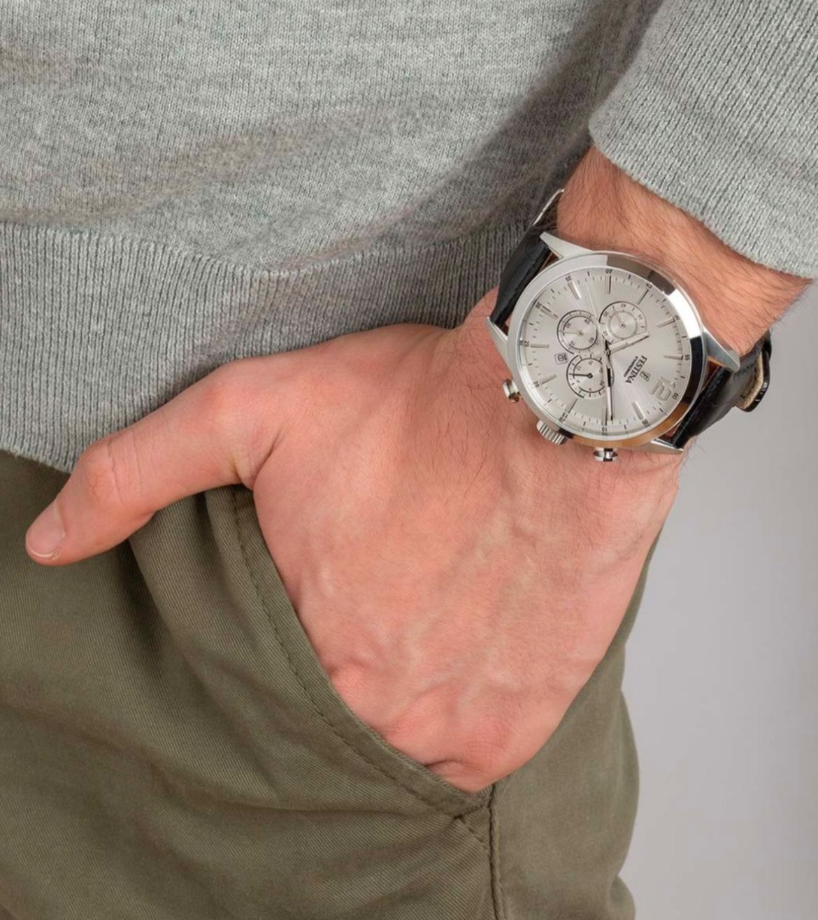 OROLOGIO FESTINA TIMELESS CHRONOGRAPH F20542/1 ARGENTO CON CINTURINO IN PELLE, UOMO