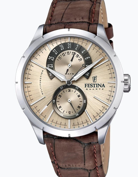 OROLOGIO FESTINA RETRO F16573/9 CREMA CON CINTURINO IN PELLE, UOMO