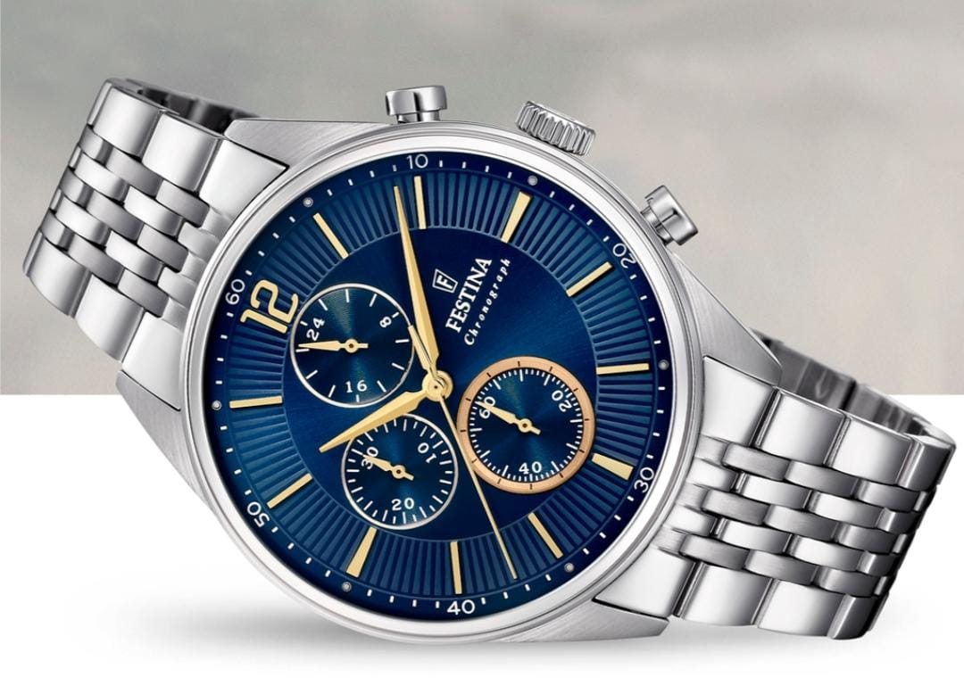 OROLOGIO FESTINA TIMELESS CRONOGRAFO F20285/3 BLU CON CINTURINO IN ACCIAIO, UOMO