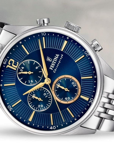 OROLOGIO FESTINA TIMELESS CRONOGRAFO F20285/3 BLU CON CINTURINO IN ACCIAIO, UOMO