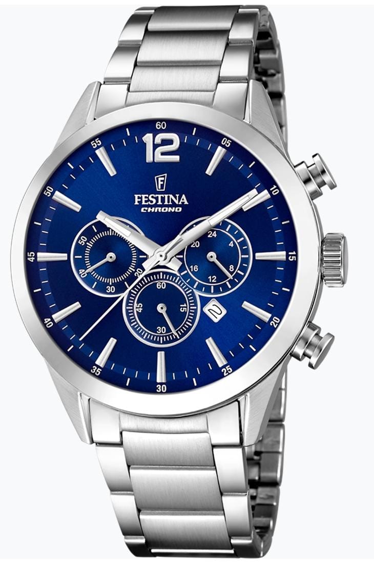 OROLOGIO FESTINA TIMELESS CHRONOGRAPH F20343/7 BLU CINTURINO IN ACCIAIO, UOMO