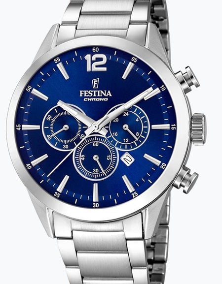 OROLOGIO FESTINA TIMELESS CHRONOGRAPH F20343/7 BLU CINTURINO IN ACCIAIO, UOMO