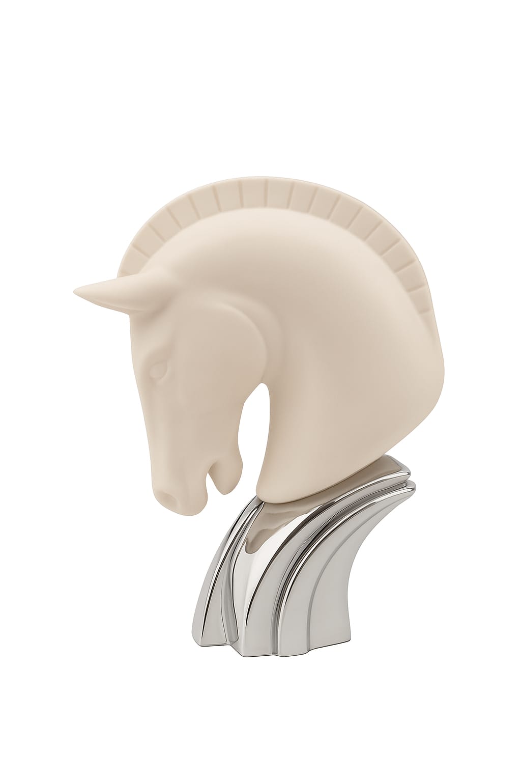 Scultura Testa di Cavallo in Ceramica Bianca e Base Cromata – Bongelli Preziosi