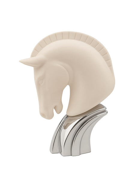 Scultura Testa di Cavallo in Ceramica Bianca e Base Cromata – Bongelli Preziosi