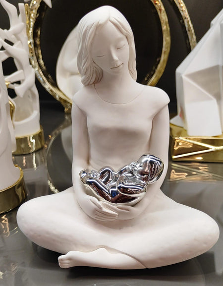 STATUINA MATERNITA SEDUTA BAMBINO ARGENTO H18 CM BONGELLI PREZIOSI