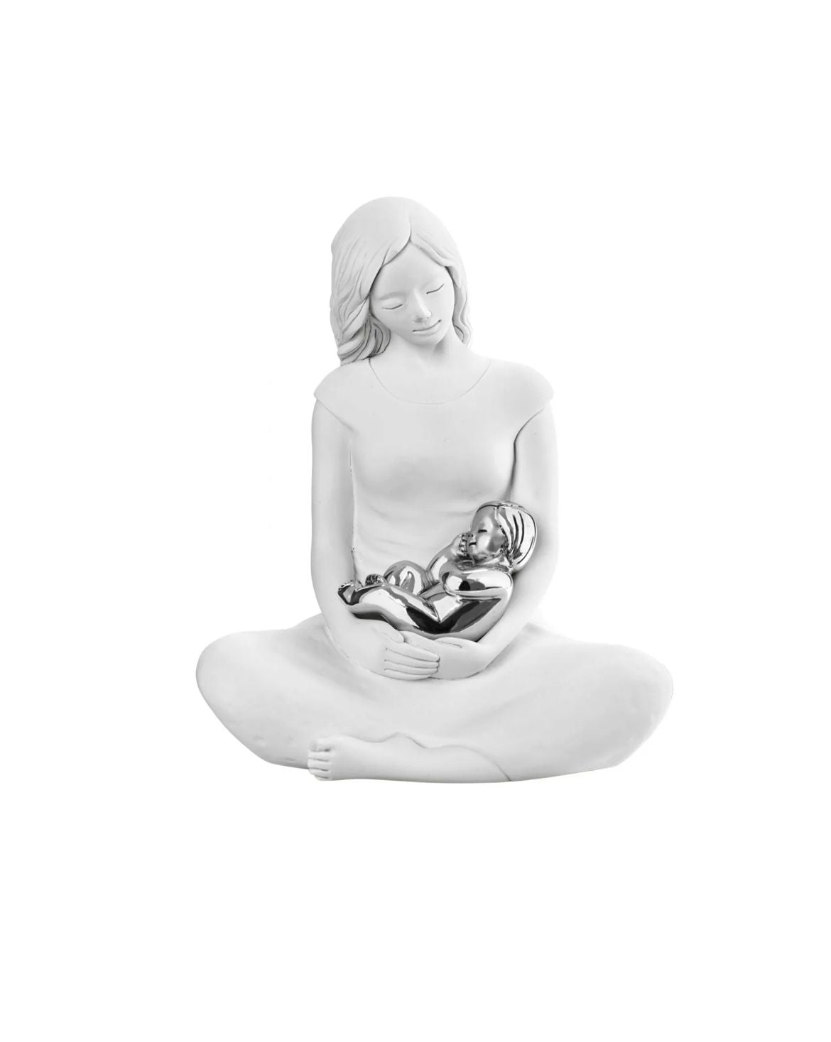 STATUINA MATERNITA SEDUTA BAMBINO ARGENTO H18 CM BONGELLI PREZIOSI