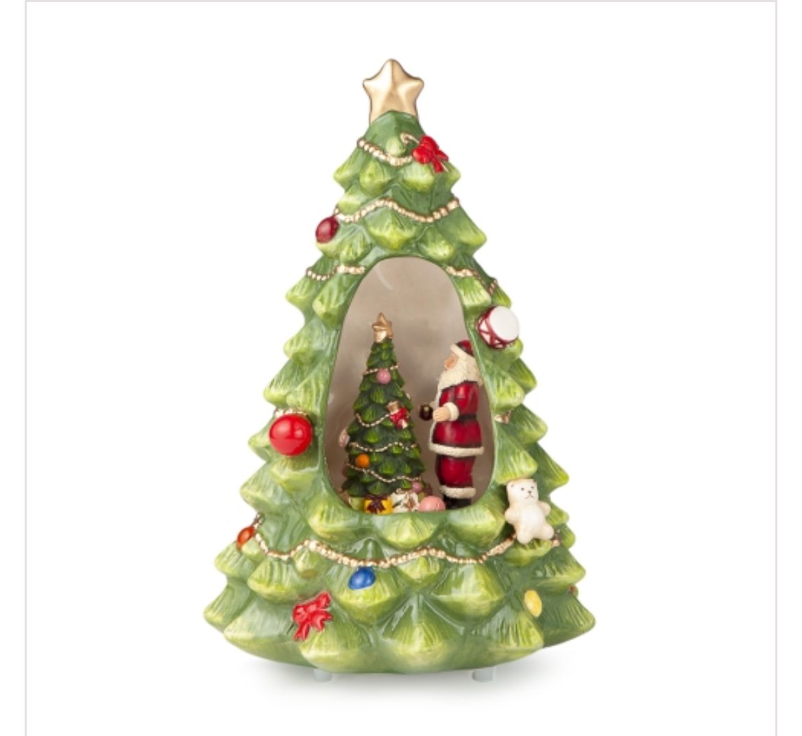 Carillon Albero Natale con Babbo Natale nella Nicchia in Porcellana - Ø13X21CM
