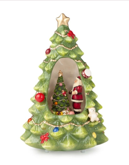 Carillon Albero Natale con Babbo Natale nella Nicchia in Porcellana - Ø13X21CM