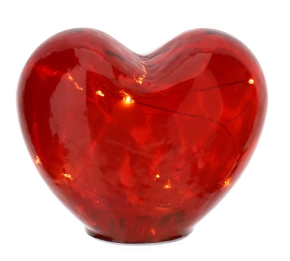 Lampada LED a Cuore in Vetro Rosso - 15x12,5cm