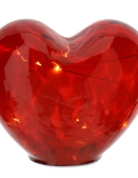 Lampada LED a Cuore in Vetro Rosso - 15x12,5cm
