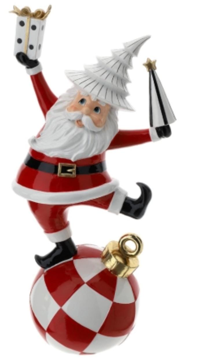 HERVIT STATUINA BABBO NATALE IN RESINA CON ALBERO SFERA E REGALO H45 CM