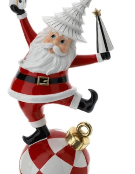 HERVIT STATUINA BABBO NATALE IN RESINA CON ALBERO SFERA E REGALO H45 CM