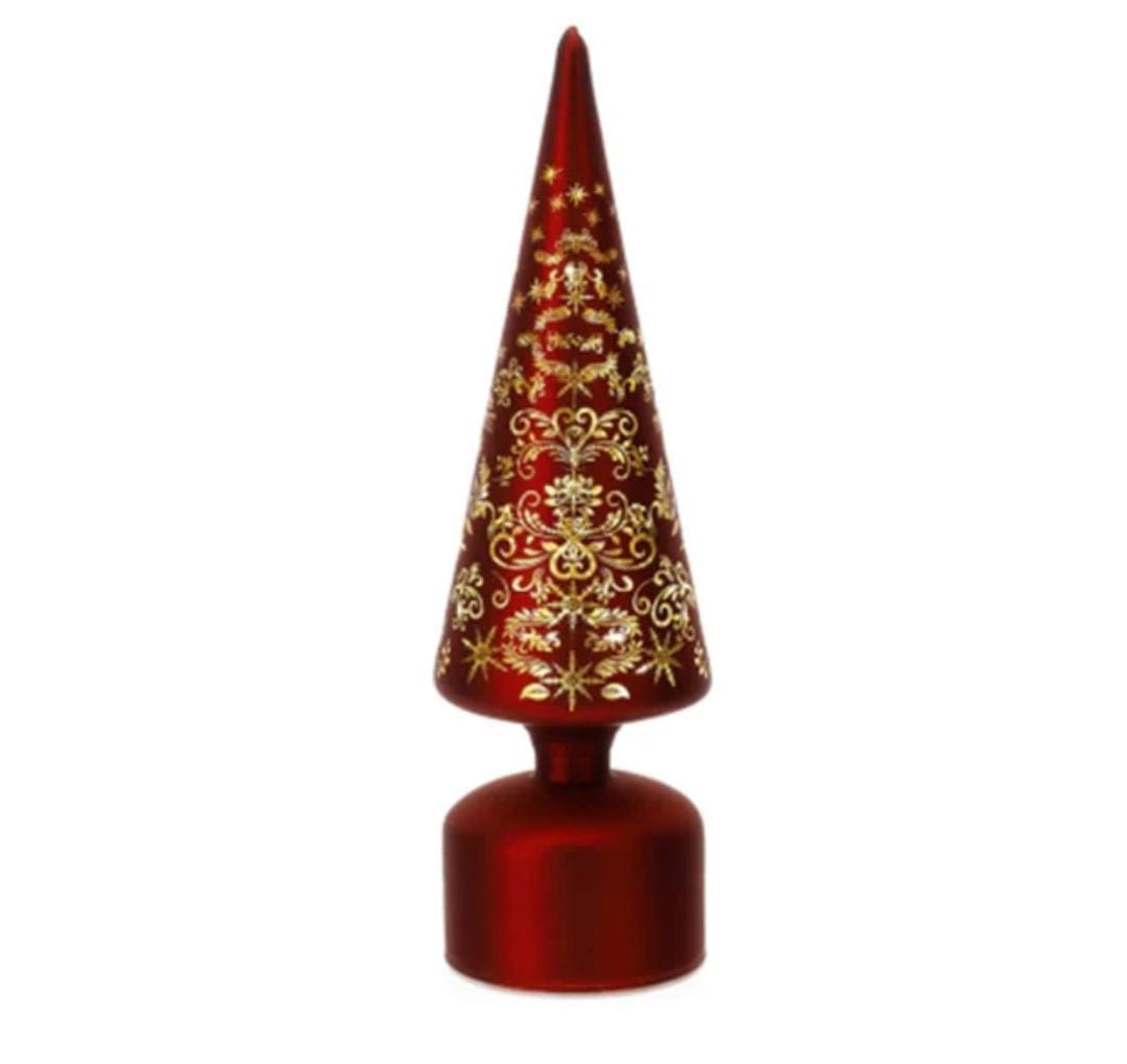 Hervit Albero di natale cono in vetro rosso con luci led D9xH31 cm