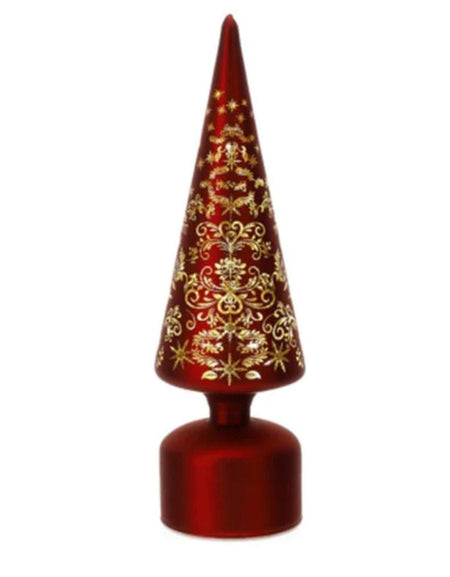 Hervit Albero di natale cono in vetro rosso con luci led D9xH31 cm