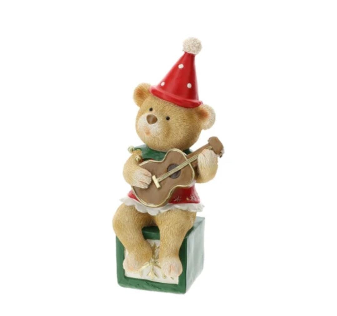 Hervit Statuina Orsetto seduto di natale in resina H20 cm