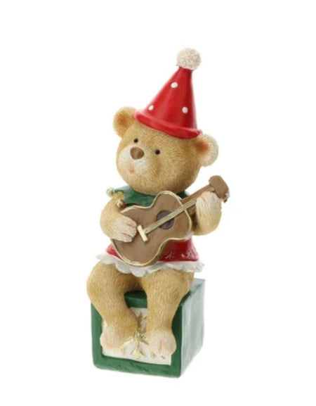 Hervit Statuina Orsetto seduto di natale in resina H20 cm