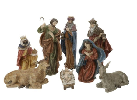 PRESEPIO RESINA 8PZ.ANCIENT WOOD DIPINTO A MANO SCATOLA REGALO