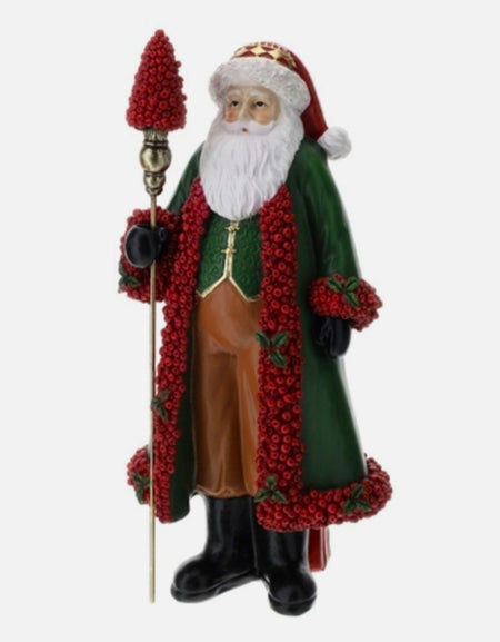 HERVIT BABBO NATALE BACCHE ROSSE. Materiale: resina dipinta a mano.