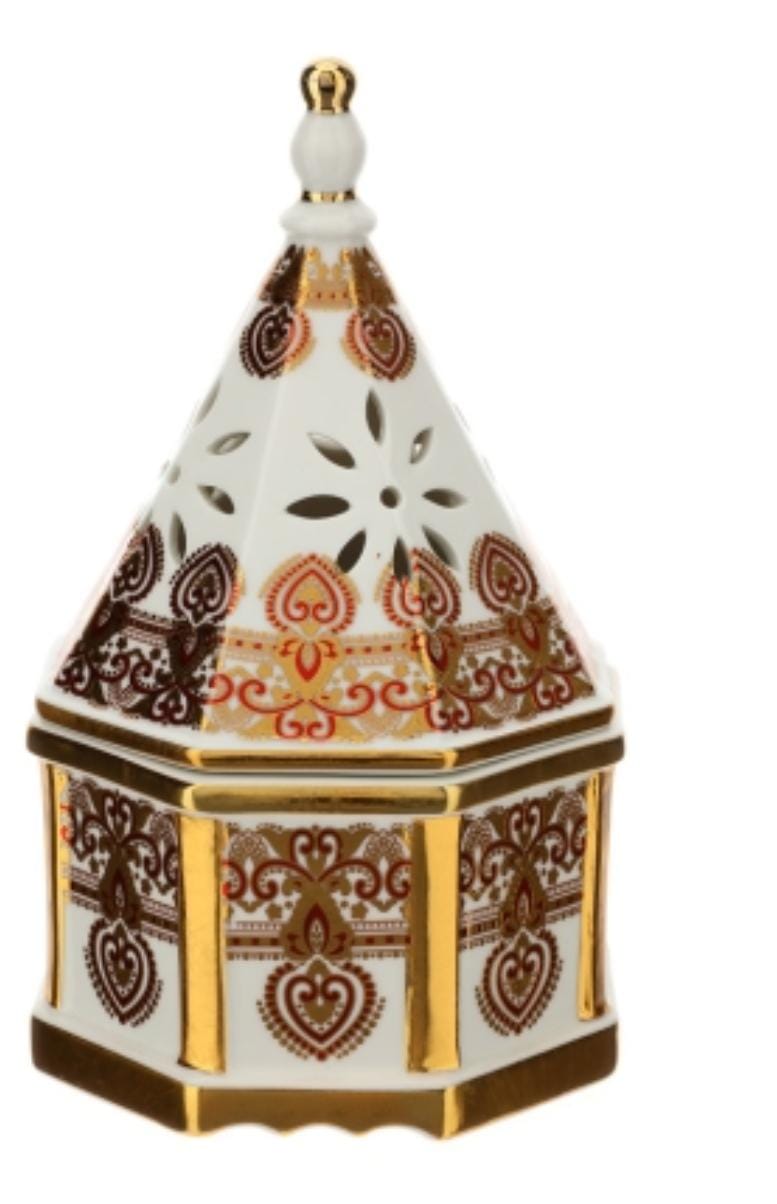 HERVIT CONT.OTTAGONALE PORC.BYZANTIUM 13XH22CM C/COPERCHIO TRAF.NEW BONE DEC.CUORI SCAT.REG