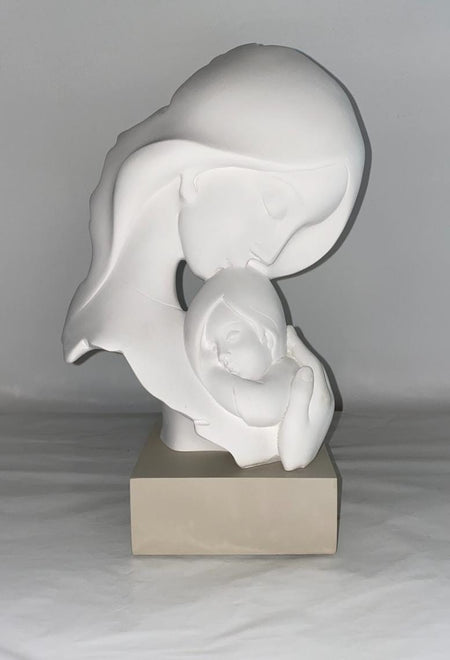 SCULTURA MATERNITÀ FACE BIANCA BASE NOCCIOLA - H. 34 CM - BONGELLI PREZIOSI