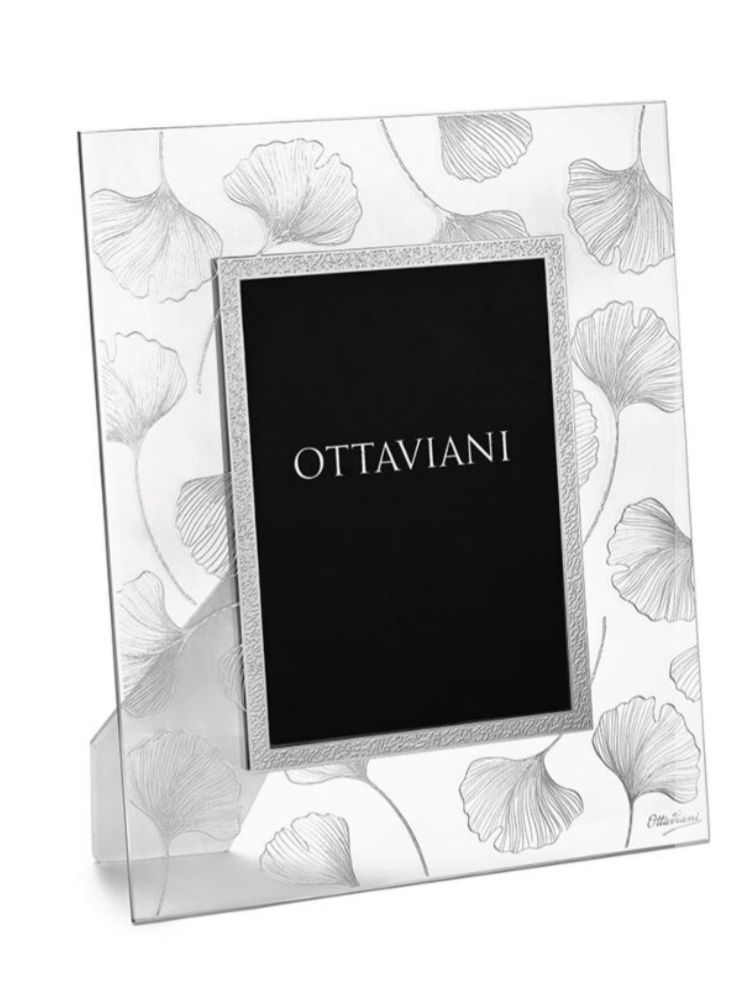 Portafoto in cristallo "soffio" c/foglia argento