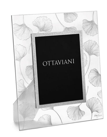 Portafoto in cristallo "soffio" c/foglia argento