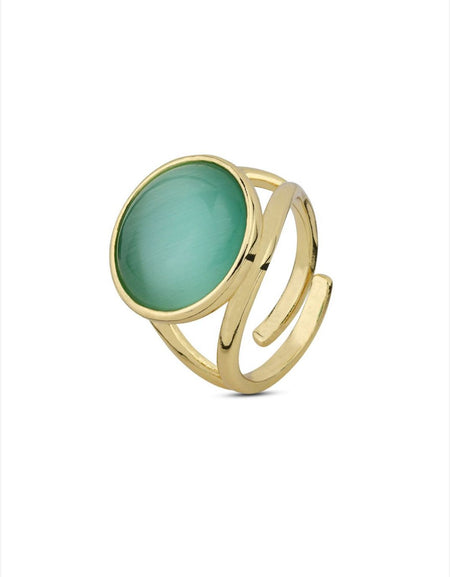 Anello placcato oro giallo con cristallo verde acqua sorretto ad incrocio BOCCADAMO