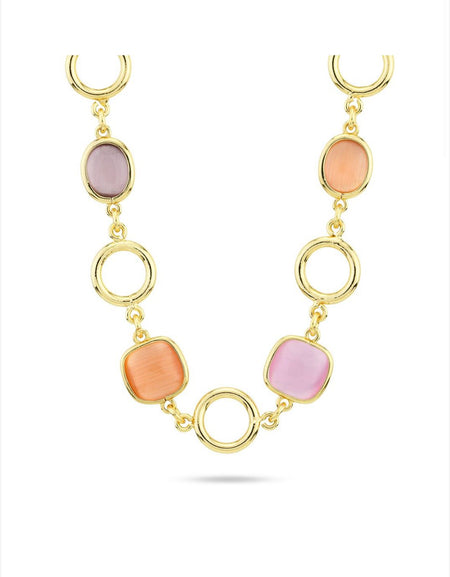 Collana con cristalli rosa baby, ametista viola e miele BOCCADAMO