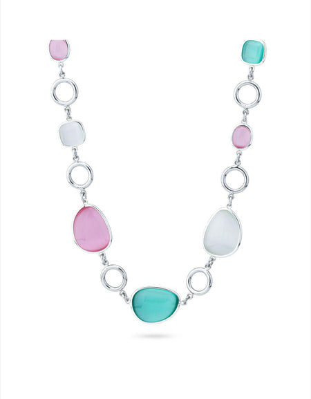 Collana rodiata con intercalari di cristalli multicolor  BOCCADAMO