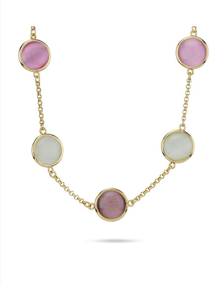 Collana placcata oro giallo con cristalli rosa chiaro, madreperla e viola scuro BOCCADAMO