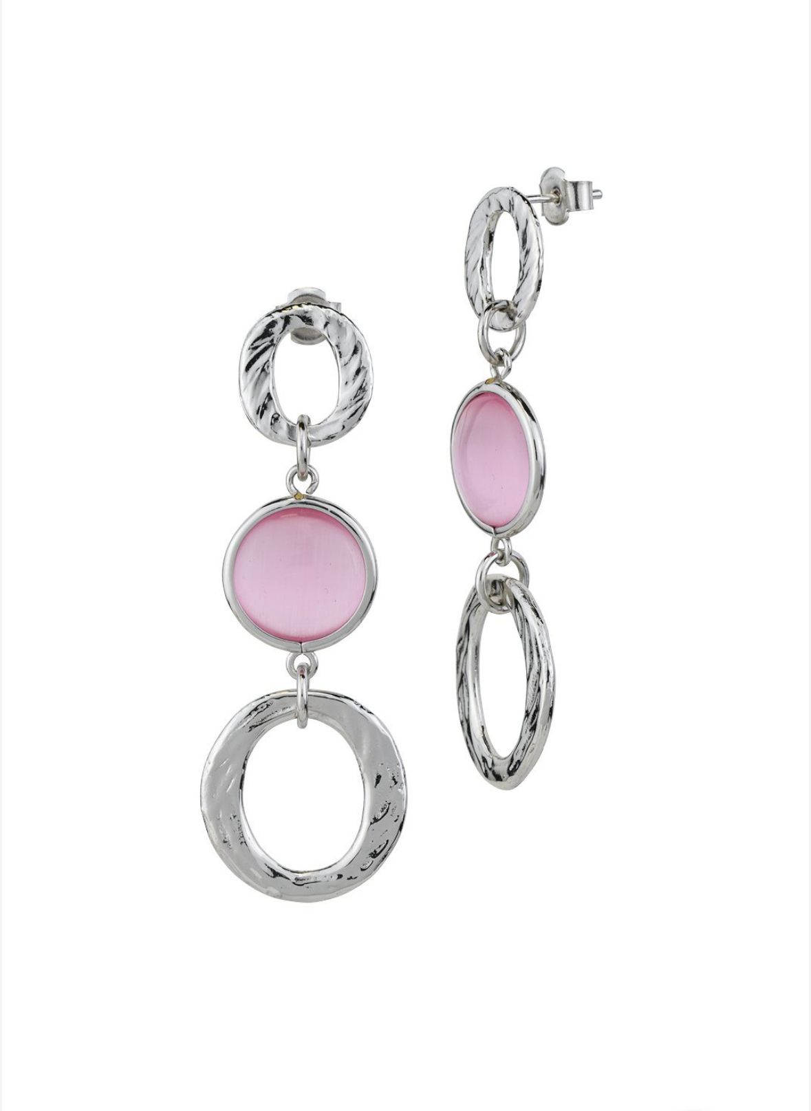 Orecchini pendenti con cristalli rosa chiaro e moduli circolari vuoti BOCCADAMO