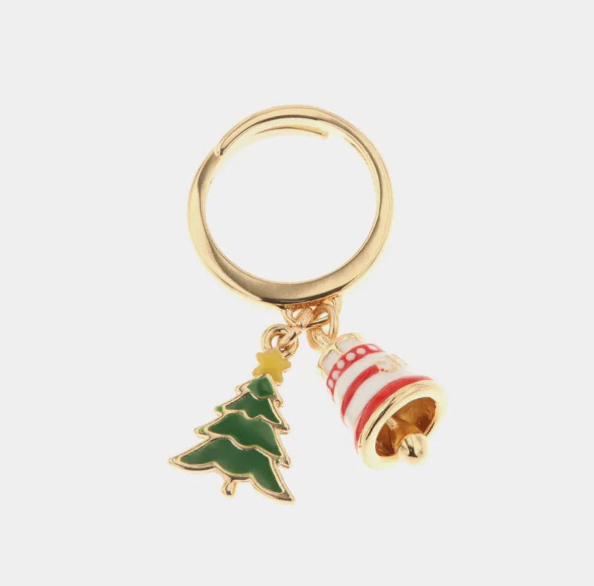 Anello in Metallo con pendente a forma di albero di natale e campanella portafortuna natalizia BYSIMON