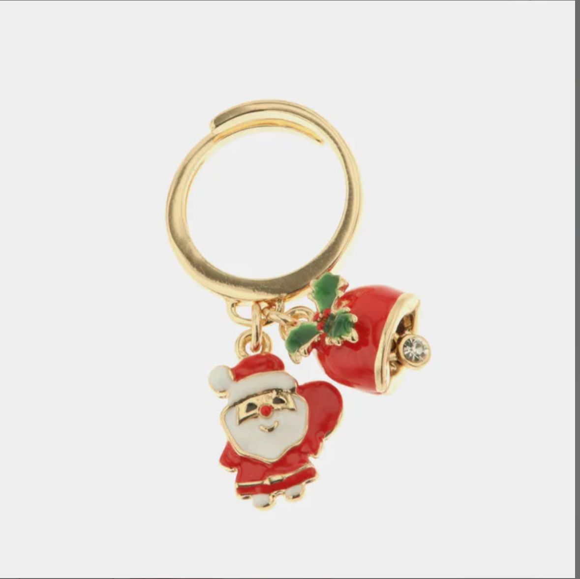 Anello in Metallo con pendente a forma di babbo natale e campanella portafortuna natalizia BYSIMON
