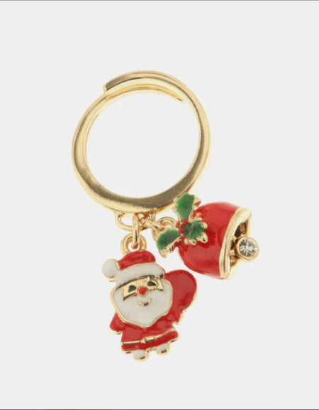 Anello in Metallo con pendente a forma di babbo natale e campanella portafortuna natalizia BYSIMON