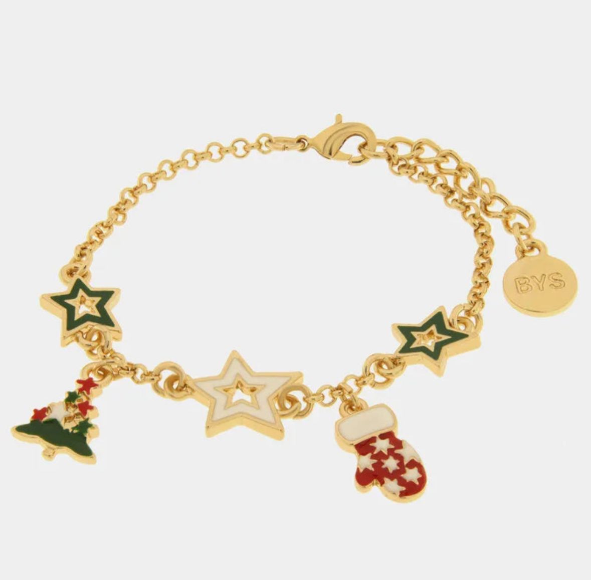 Bracciale in Metallo stelle colorate, albero di natale, guanto rosso BYSIMON