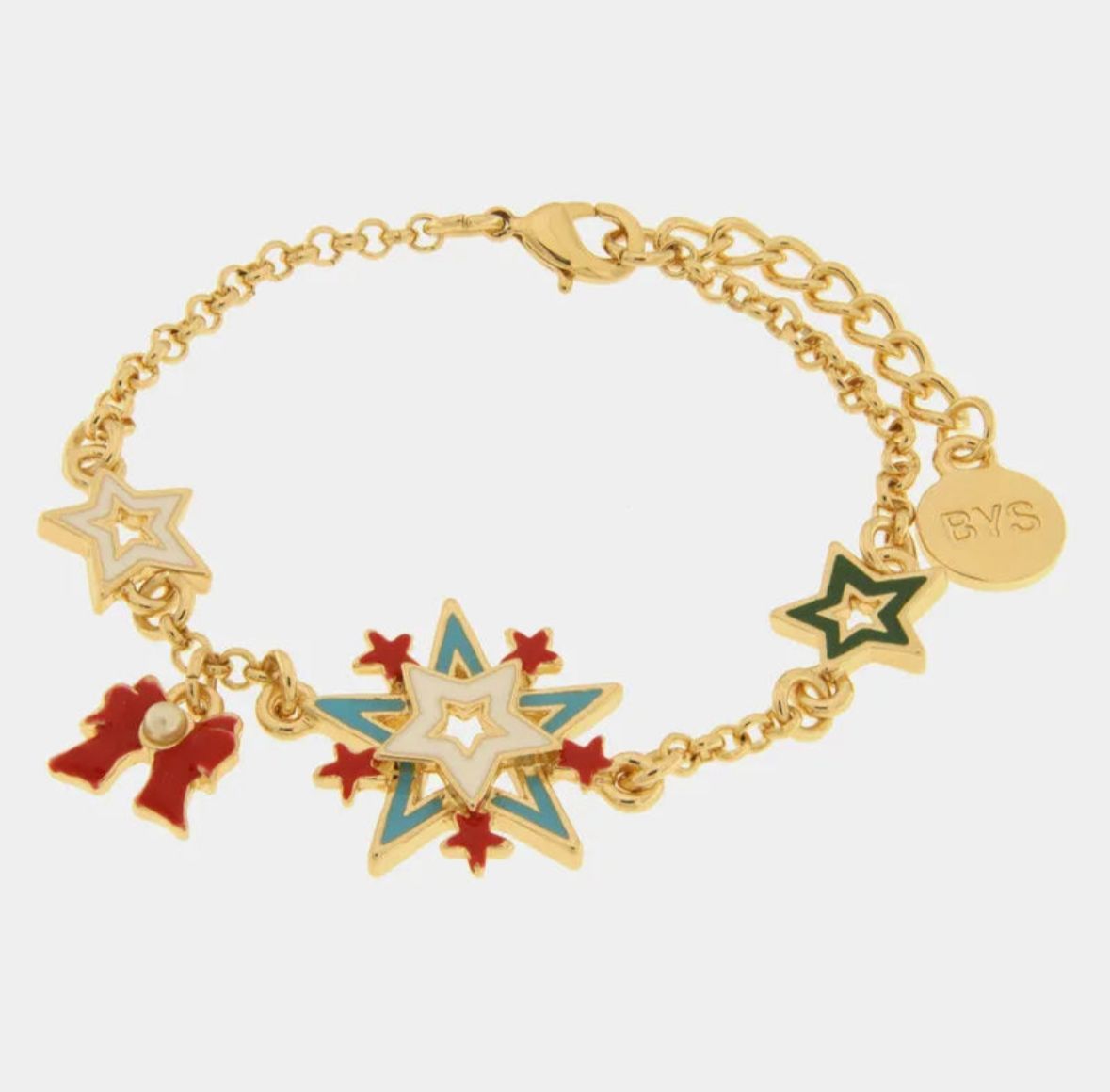 Bracciale in Metallo stelle colorate, fiocco rosso BYSIMON