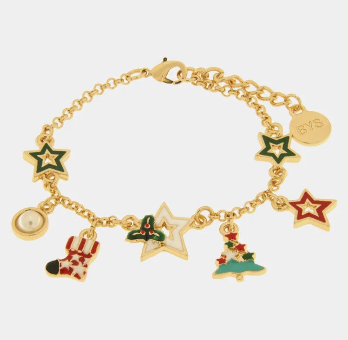 Bracciale in Metallo albero di Natale, stelle colorate e calza BYSIMON